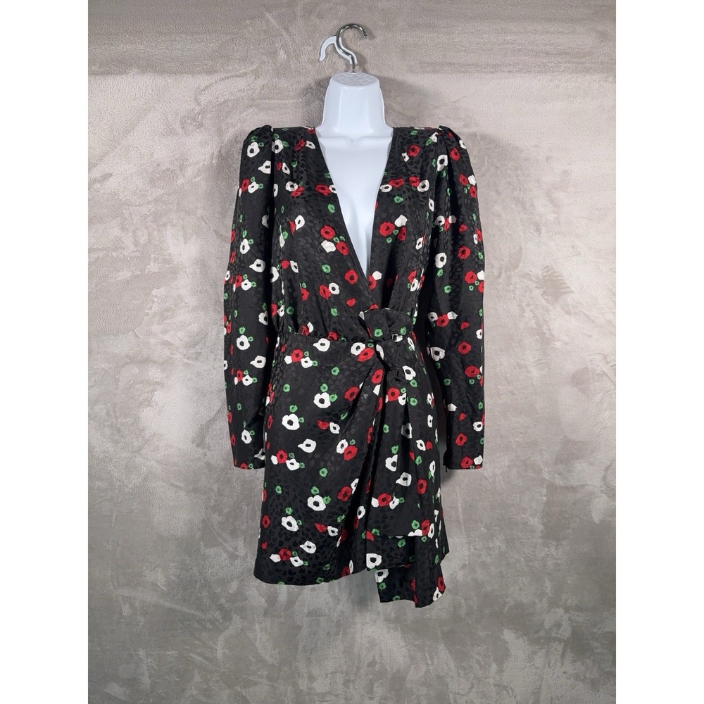 The Kooples Fleur Naive Mini Wrap Dress Womens Size 3 Black Silk Animal Print